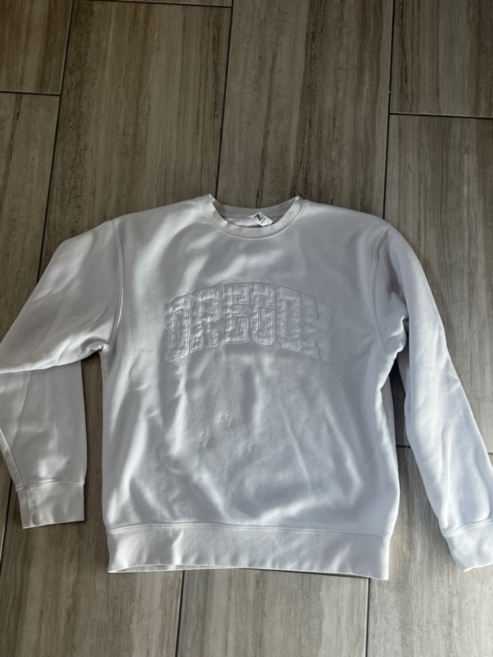 Oregon Tonal Embroidered Crewneck Sweatshirt - White